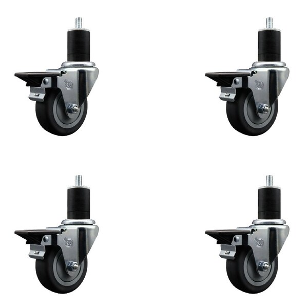 Service Caster 3.5'' Thermoplastic Rubber Swivel 1-3/4'' Expanding Stem Caster Set with Brake, 4PK SCC-EX20S3514-TPRB-PLB-134-4 - main